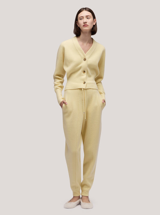 Maglia cardigan donna manica lunga, punto milano canarino 250r14_fw25-7_620can