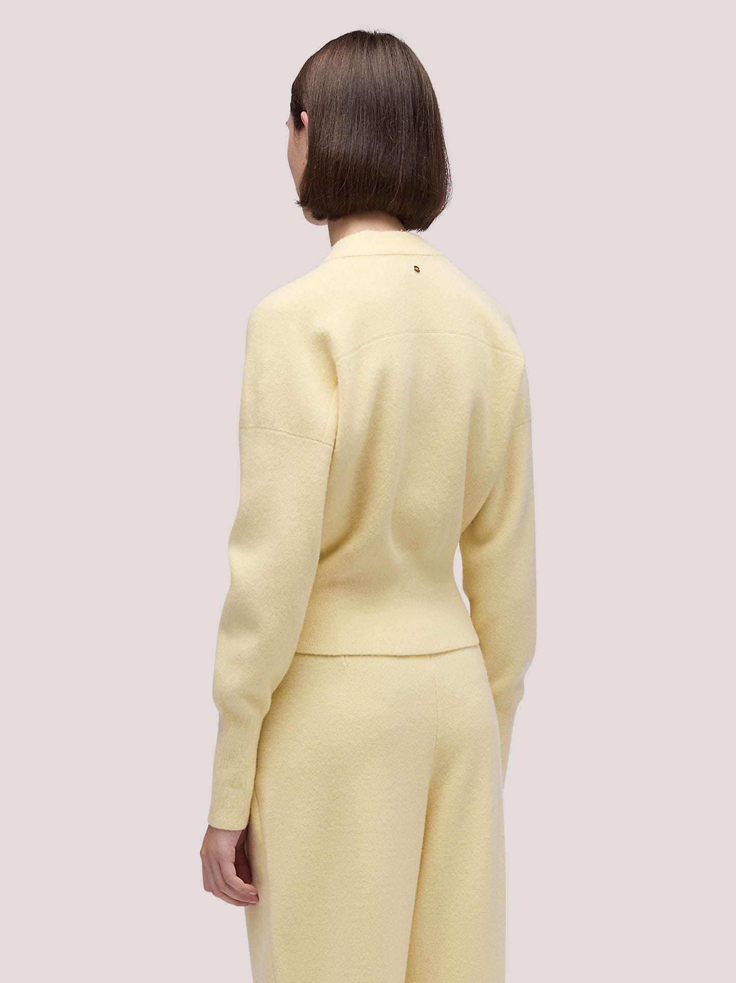 Women's long-sleeved cardigan sweater, Milan stitch canary 250r14_fw25-7_620can 68147126141254