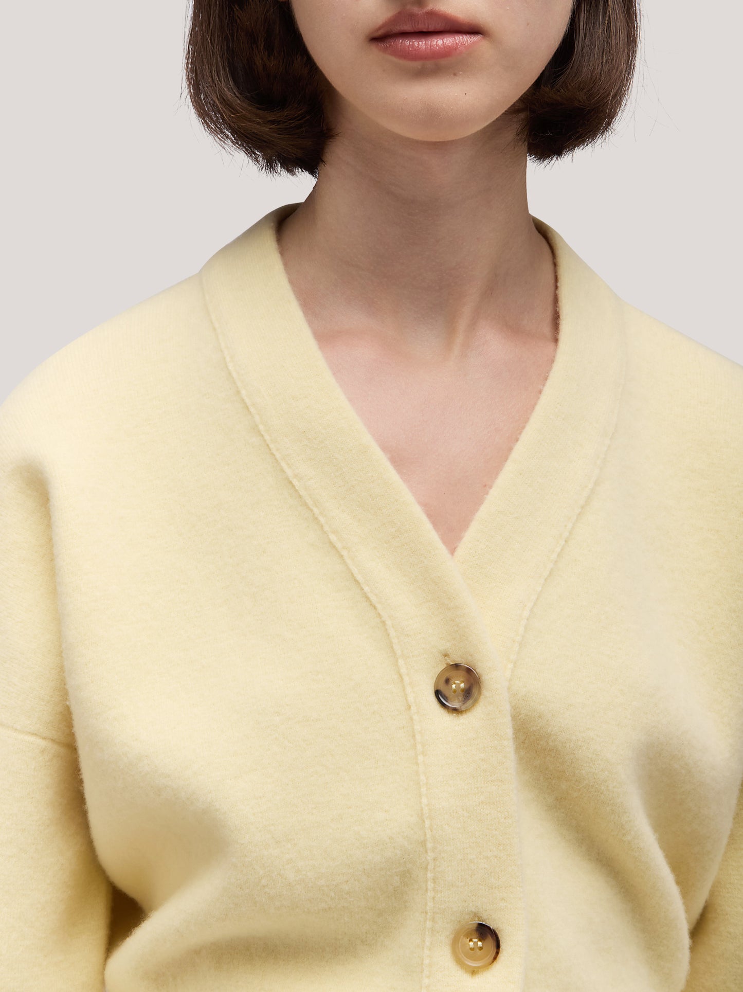 Women's long-sleeved cardigan sweater, Milan stitch canary 250r14_fw25-7_620can 68147126174022
