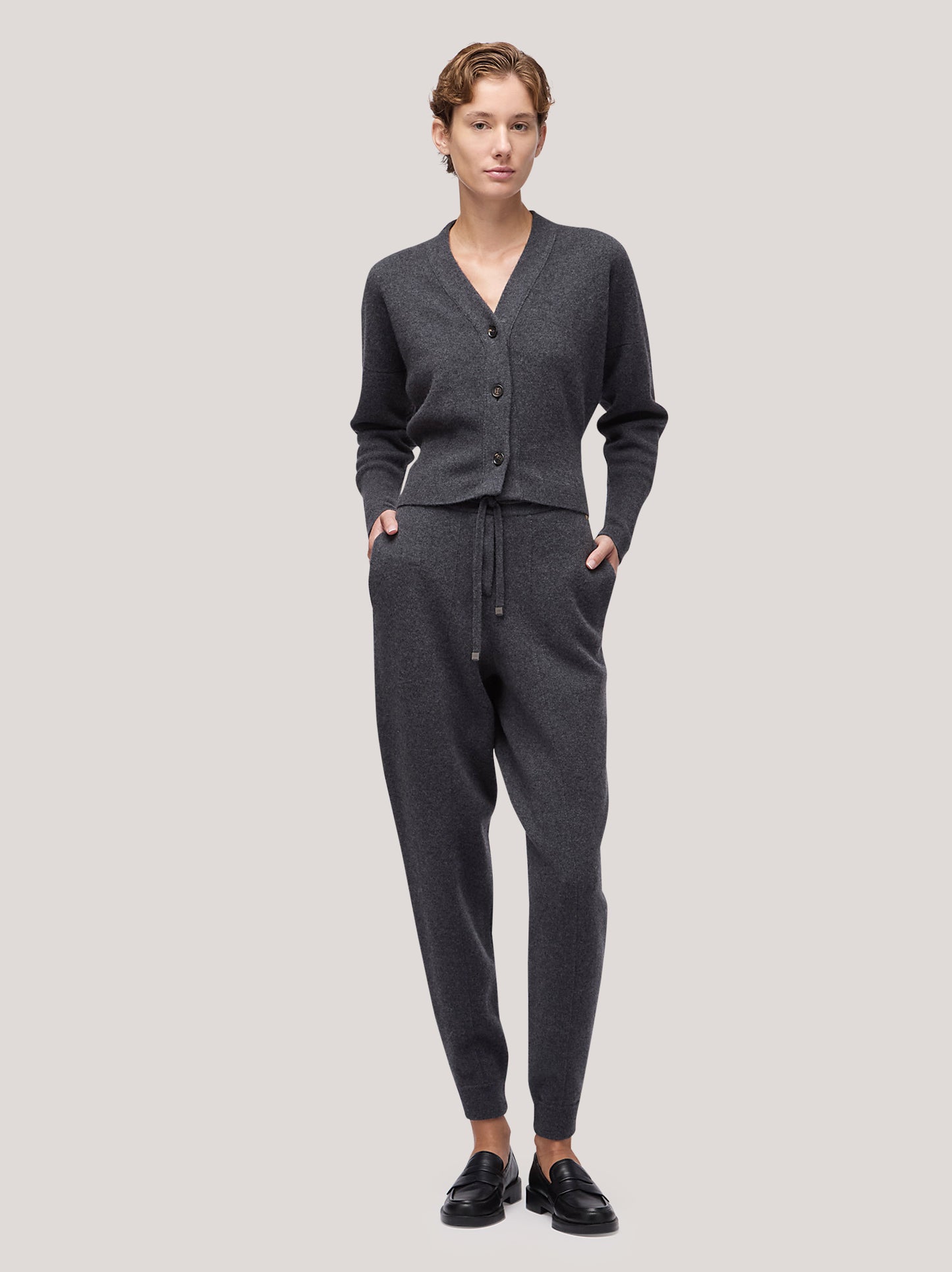 Women's long-sleeved cardigan sweater, Milan stitch coal 250r14_fw25-7_a70car 68147002638662