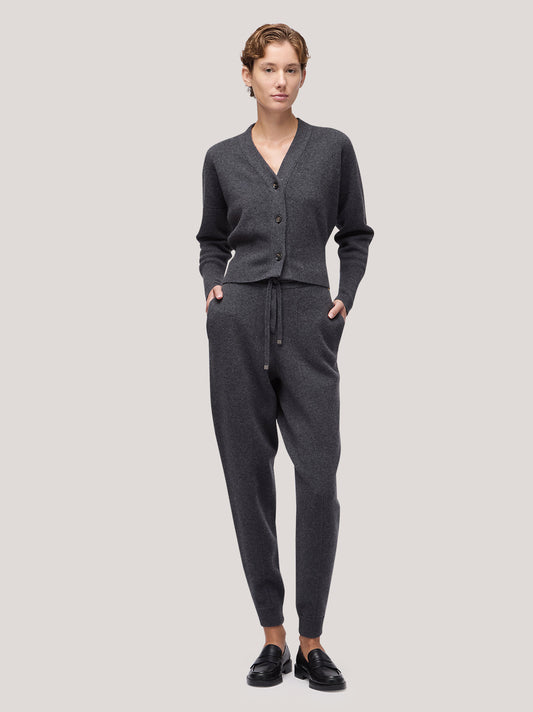 Maglia cardigan donna manica lunga, punto milano carbone 250r14_fw25-7_a70car