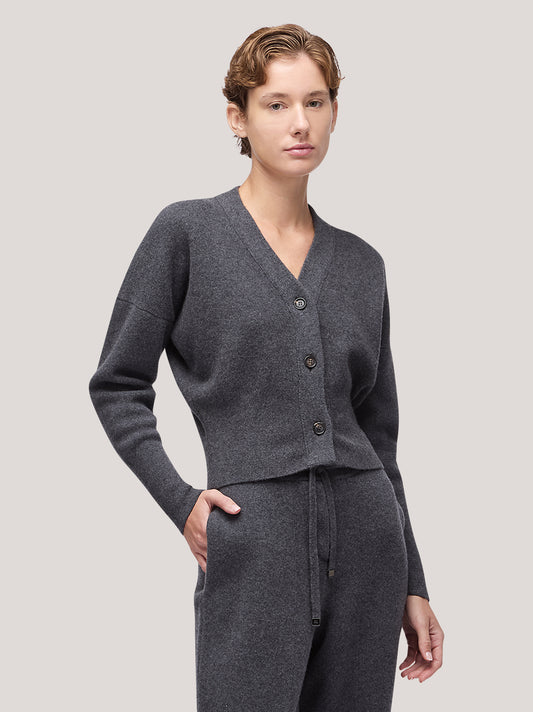 Maglia cardigan donna manica lunga, punto milano - Maglia cardigan donna manica lunga, punto milano alt - 002