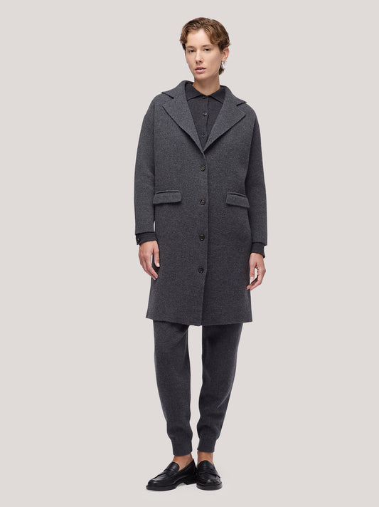 Maglia cappotto donna con tasche, punto milano carbone 250r16_fw25-7_a70car