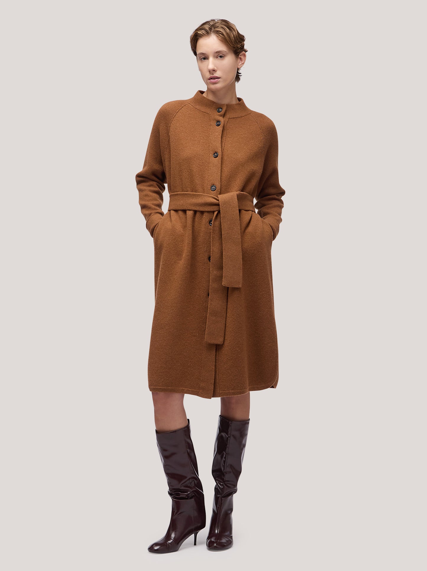 Women's long smock sweater with pockets and belt, Milano stitch dakar 250r17_fw25-7_j37dak 68146940707142