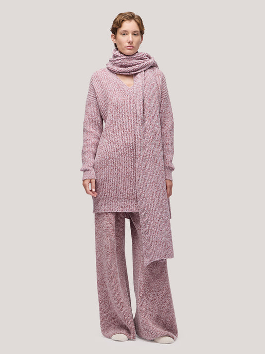 Maglia donna lunga scollo V, costa inglese bicolore lilla /rame 250r90_fw259a_299lir