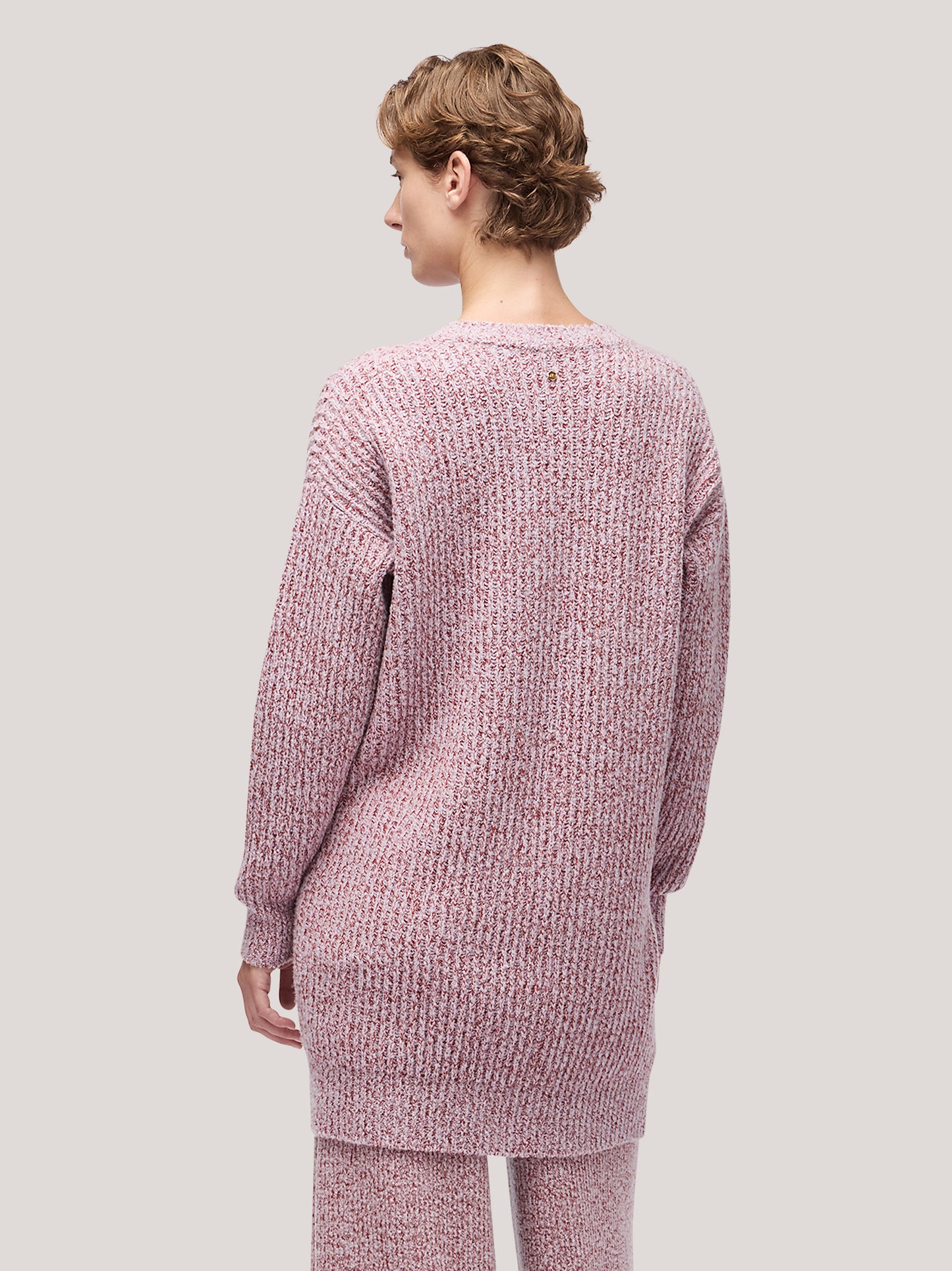 Women's long V-neck sweater, two-tone English rib lilac 250r90_fw259a_299lir 68146808848710