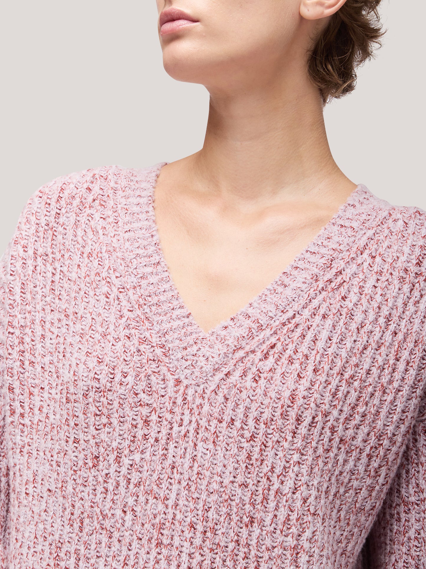 Women's long V-neck sweater, two-tone English rib lilac 250r90_fw259a_299lir 68146808881478