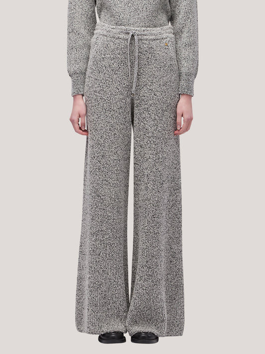 Pantaloni donna fondo ampio, lavorazione maglia inglese bicolore - Pantaloni donna fondo ampio, lavorazione maglia inglese bicolore alt - 002