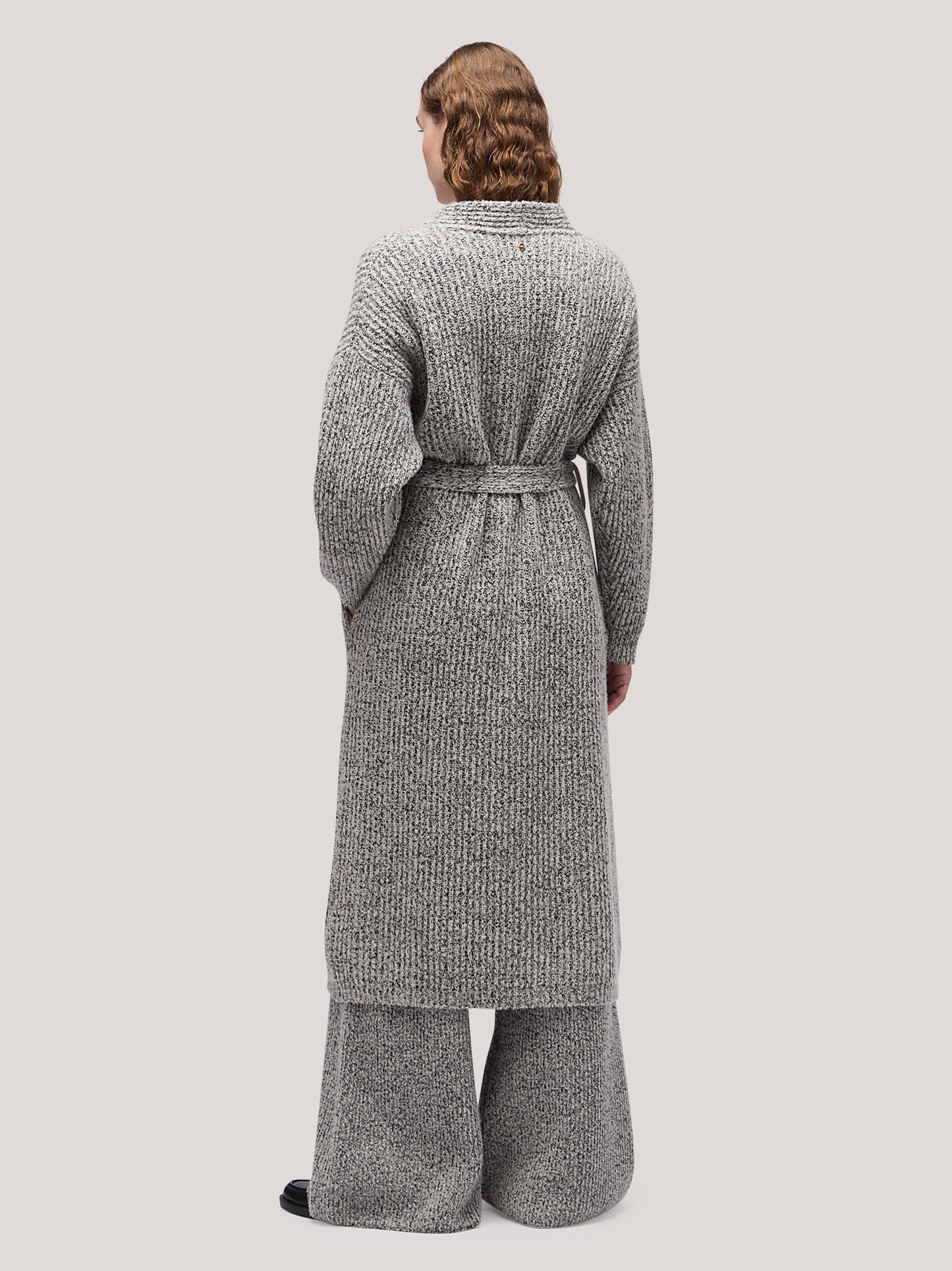 Women's long open cardigan sweater, belt, two-tone English rib white /black 250r94_fw259a_217bne 68146799149382