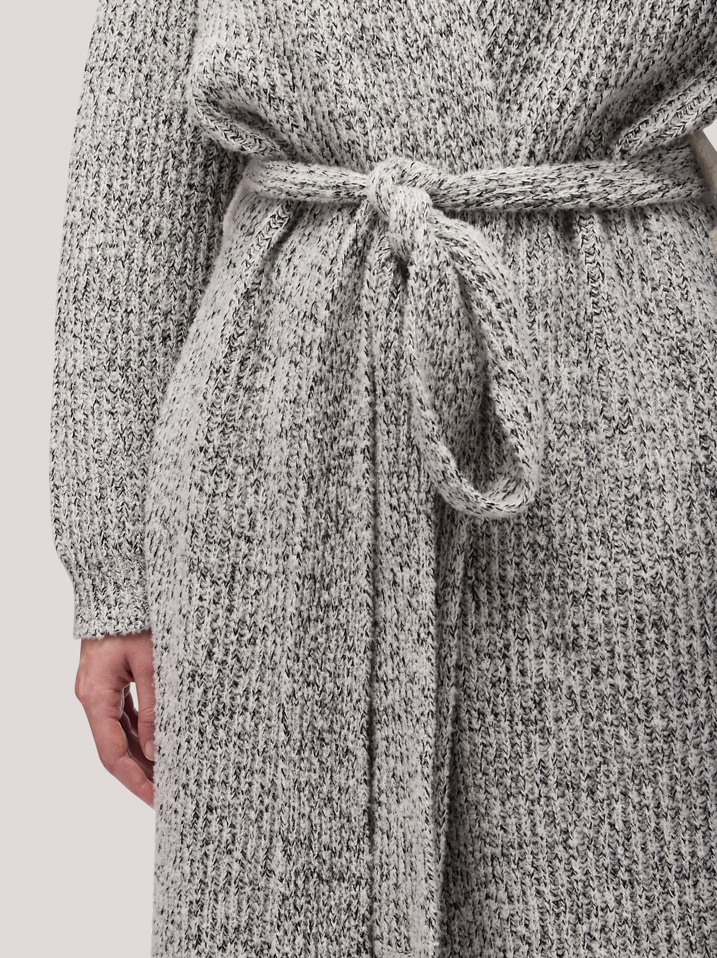 Women's long open cardigan sweater, belt, two-tone English rib white /black 250r94_fw259a_217bne 68146799182150