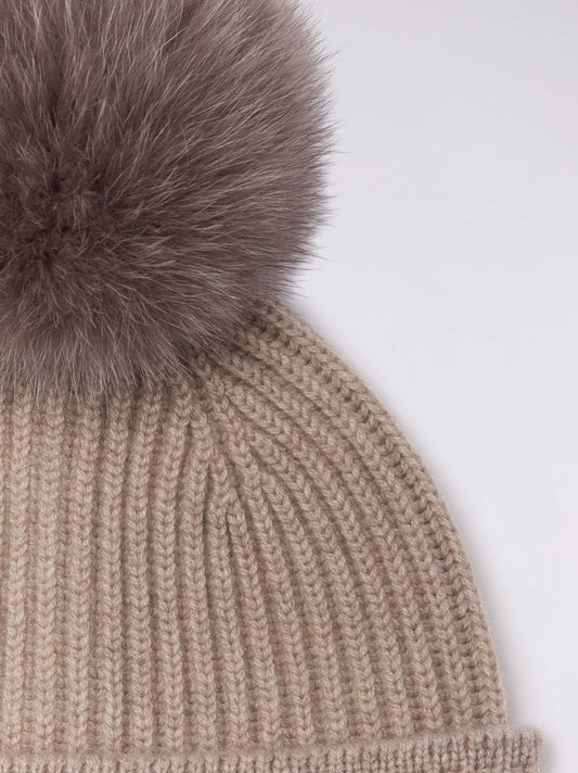 Cuffia a costa inglese con pon pon in volpe - Cuffia a costa inglese con pon pon in volpe alt - 002