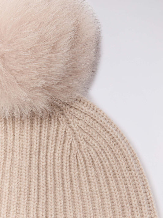 Cuffia a costa inglese con pon pon in volpe - Cuffia a costa inglese con pon pon in volpe alt - 002