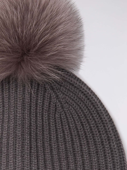 Cuffia a costa inglese con pon pon in volpe - Cuffia a costa inglese con pon pon in volpe alt - 002