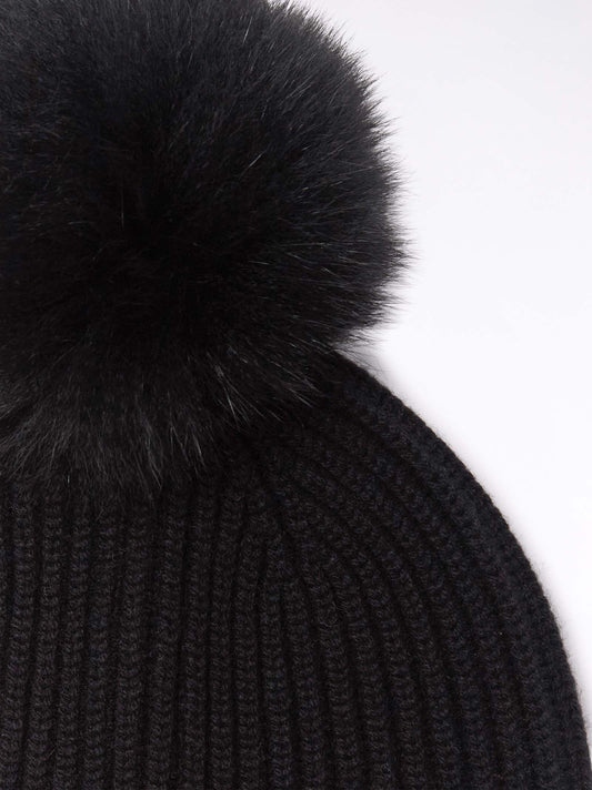 Cuffia a costa inglese con pon pon in volpe - Cuffia a costa inglese con pon pon in volpe alt - 002