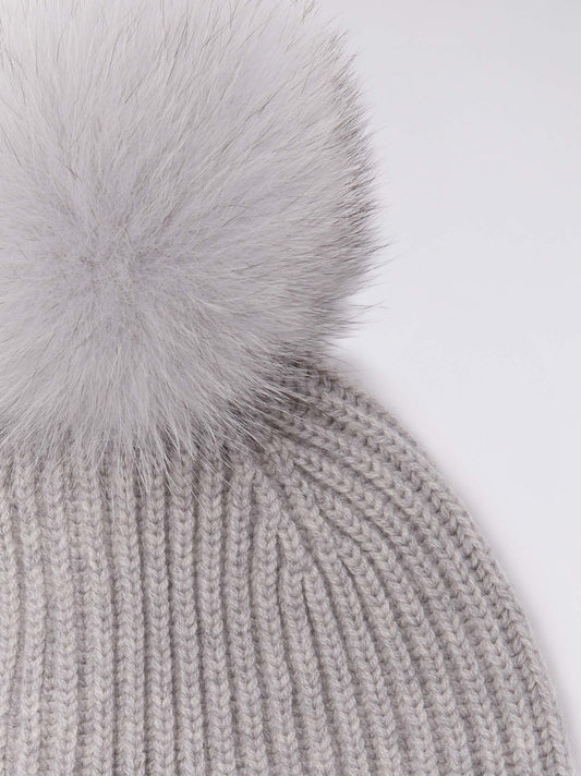 Cuffia a costa inglese con pon pon in volpe - Cuffia a costa inglese con pon pon in volpe alt - 002