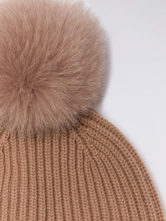 Cuffia a costa inglese con pon pon in volpe - Cuffia a costa inglese con pon pon in volpe alt - 002