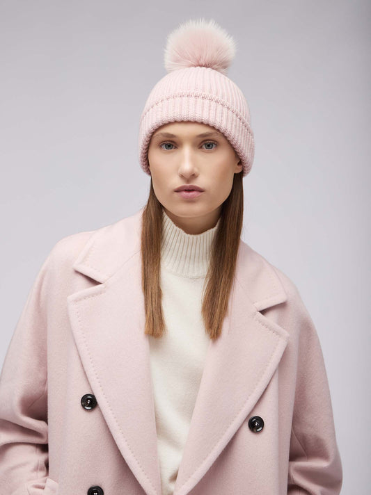 Cuffia a costa inglese con pon pon in volpe - Cuffia a costa inglese con pon pon in volpe alt - 002