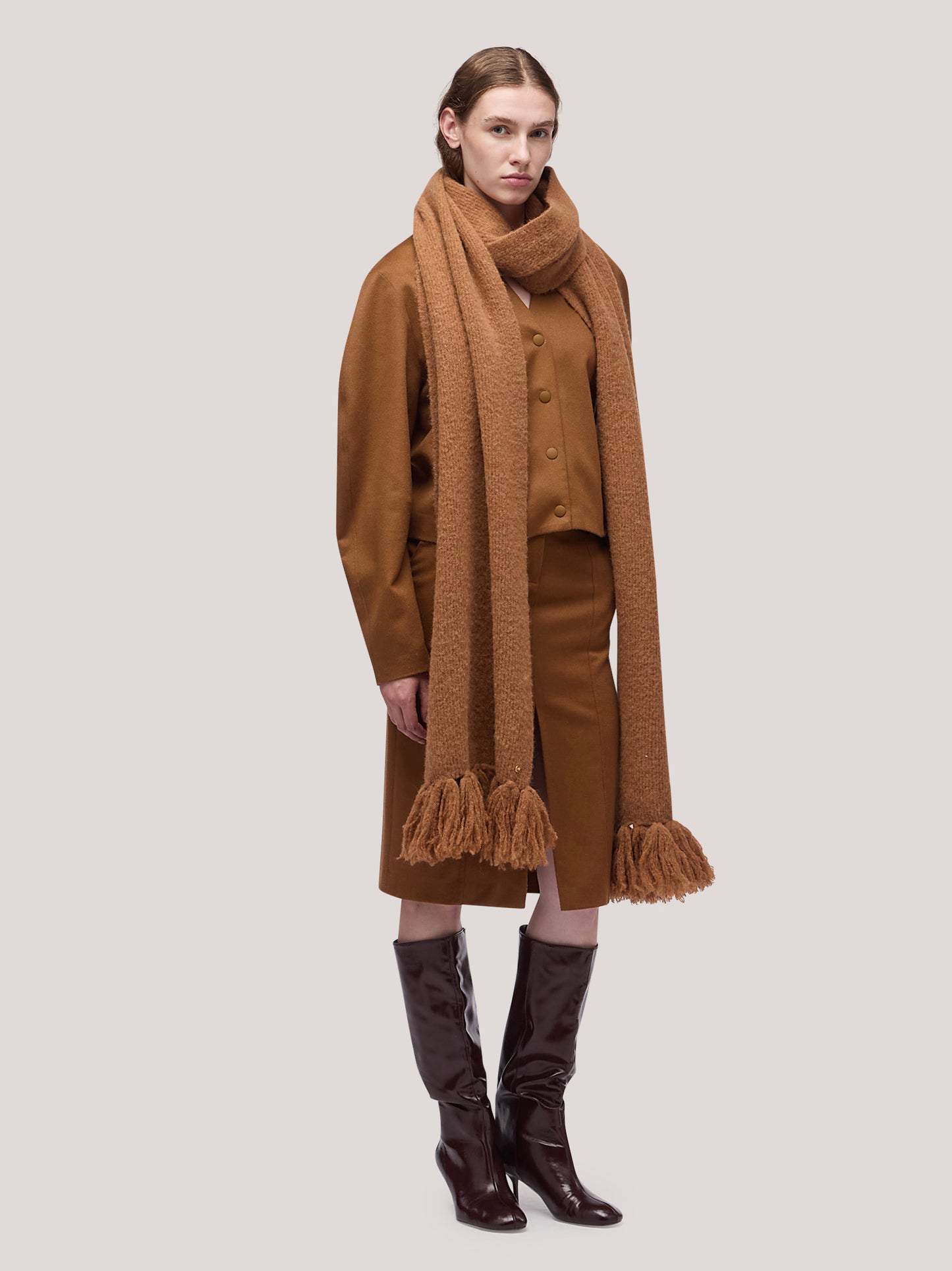 Sciarpa a coste con frange, hanaq tabacco 25k378_fw254a_426tab 68145982996806