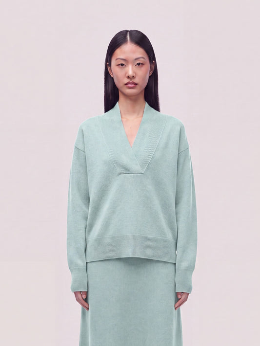 Maglia scollo a V incrociato in Essential cashmere - Maglia scollo a V incrociato in Essential cashmere alt - 002