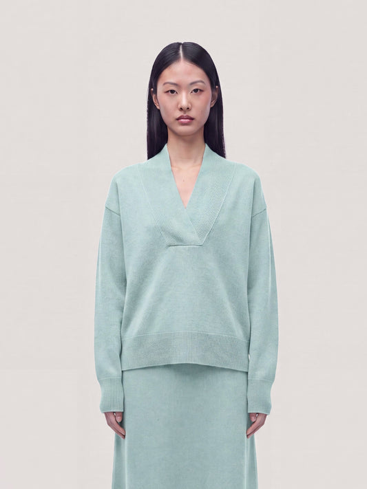Maglia scollo a V incrociato in Essential cashmere - Maglia scollo a V incrociato in Essential cashmere alt - 002