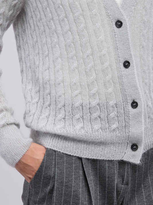 Soft mohair cable knit cardigan - Soft mohair cable knit cardigan alt - 002