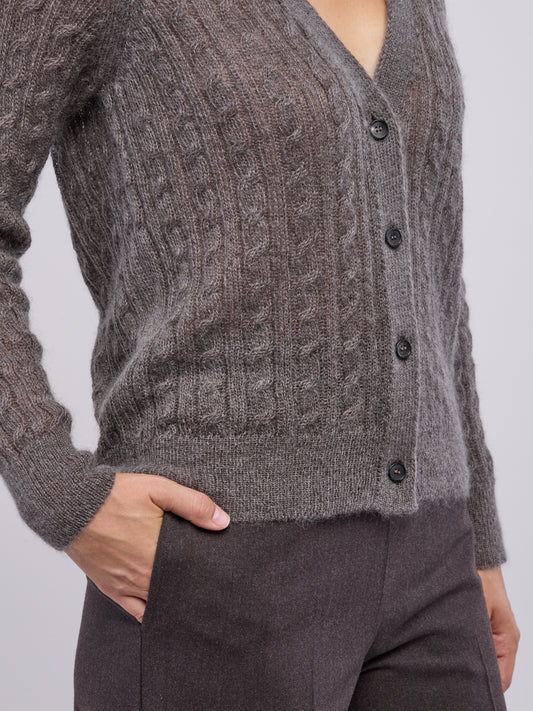 Soft mohair cable knit cardigan - Soft mohair cable knit cardigan alt - 002