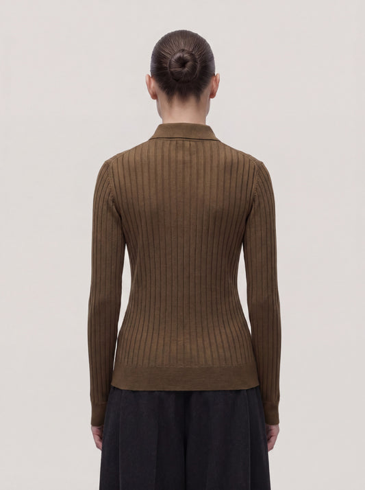 Ribbed knit polo sweater - Ribbed knit polo sweater alt - 002