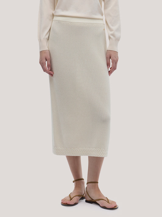 Cotton midi skirt in rice-stitch knit - Cotton midi skirt in rice-stitch knit alt - 002