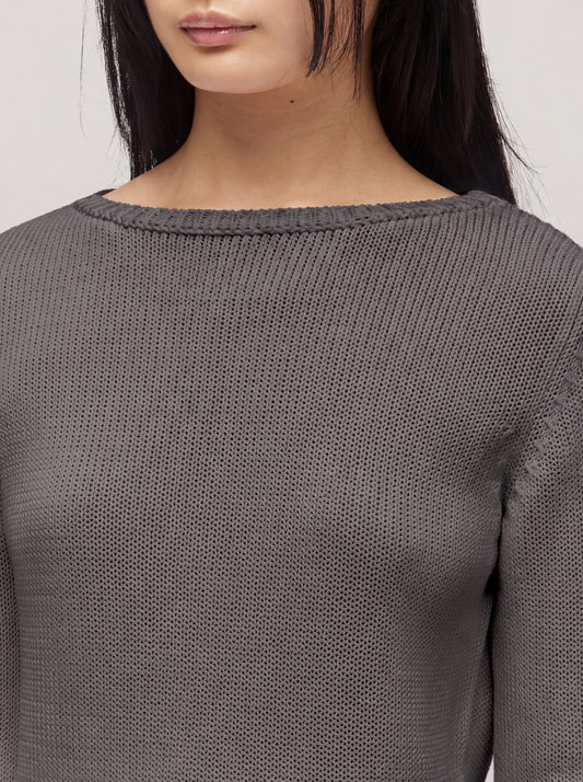 Cotton boat neck sweater, long sleeves - Cotton boat neck sweater, long sleeves alt - 002