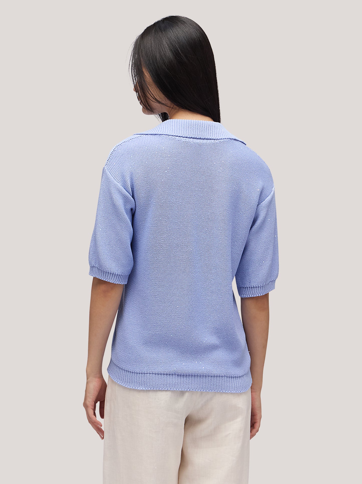 Open polo in cotton, short sleeves, plain knit with sequins j33 light blue 260v81_n_ss26tc_001lbl 73480219951430