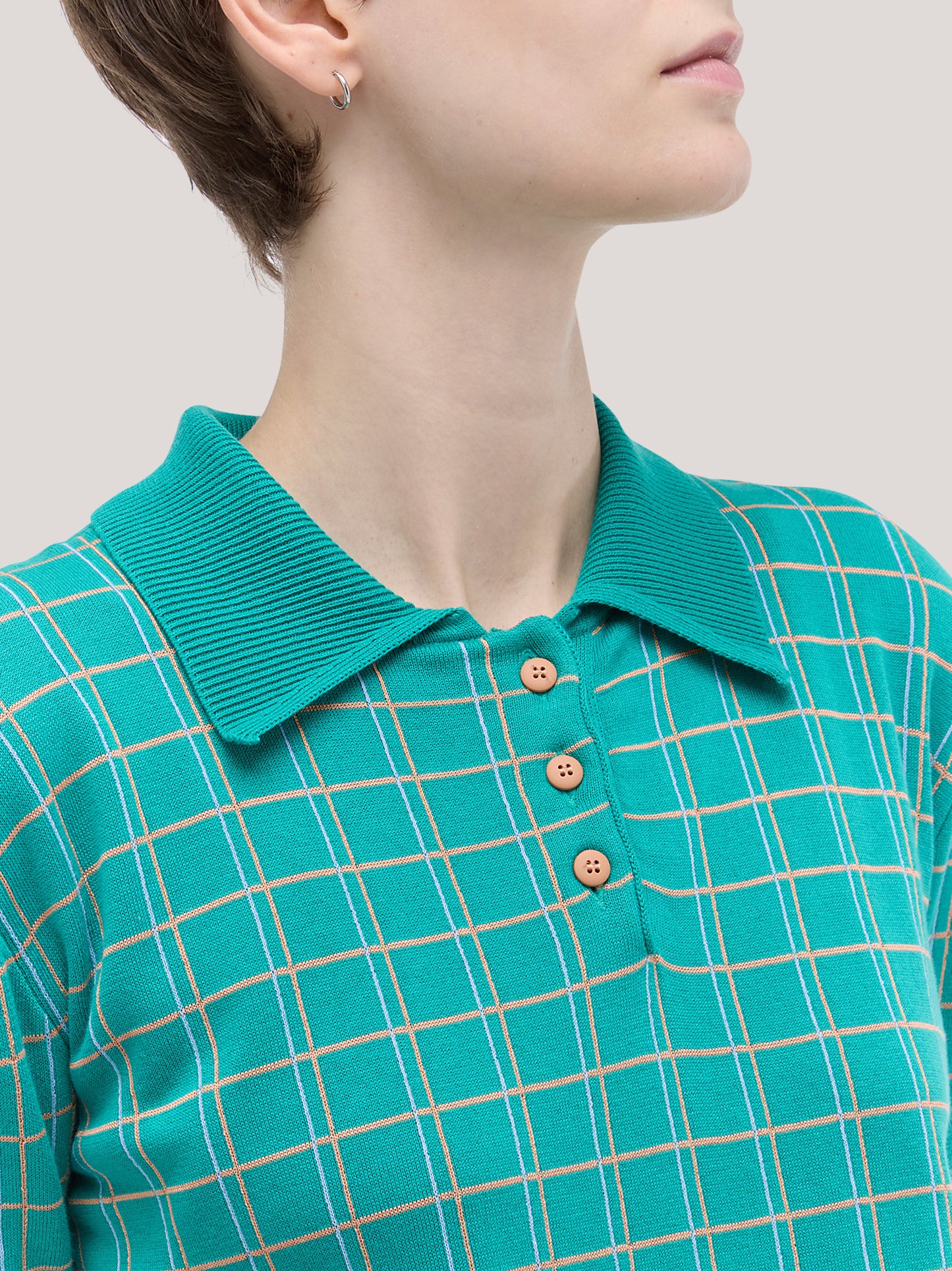 Maglia polo a manica corta con motivo quadrillage petrolio 260w40_ss263b_400pet 72836157178182