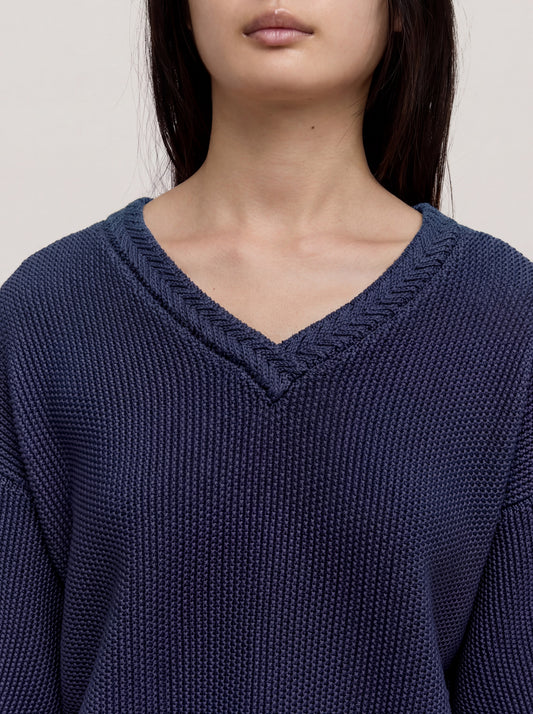 Maglia ampia scollo a V in punto riso - Maglia ampia scollo a V in punto riso alt - 002
