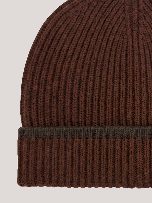 Pure cashmere ribbed beanie with contrast trim - Pure cashmere ribbed beanie with contrast trim alt - 002