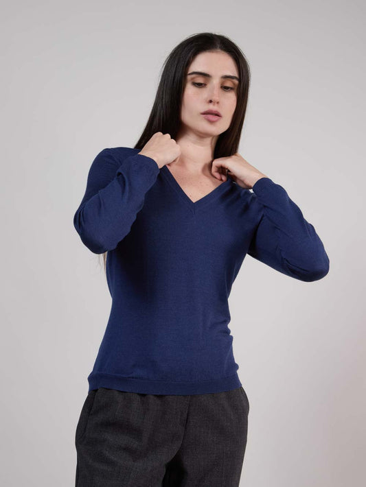 V-neck sweater in wool, silk, cashmere blu ocean 550t03_woseca_255oce