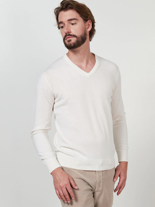 Cashmere V-neck sweater bianco nat 55k071_rcapi_217218