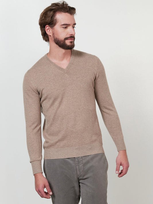 Cashmere V-neck sweater brown 55k071_rcapi_bro009