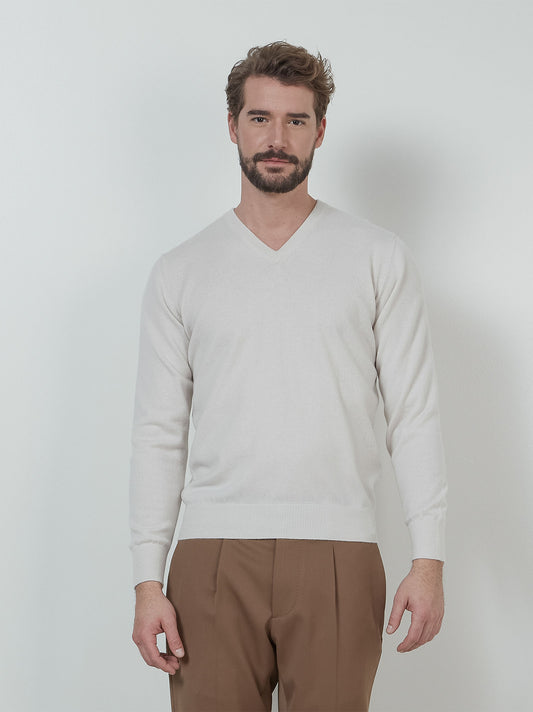 Cashmere V-neck sweater stucco 55k071_rcapi_943251