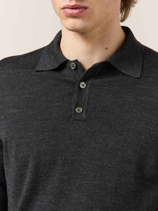 Maglia polo in lana, seta e cashmere - Maglia polo in lana, seta e cashmere alt - 002