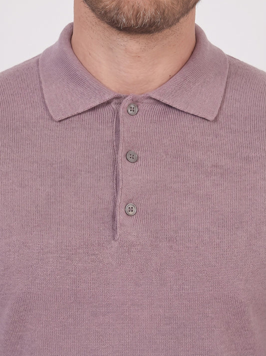 Maglia polo in cashmere con bottoni - Maglia polo in cashmere con bottoni alt - 002