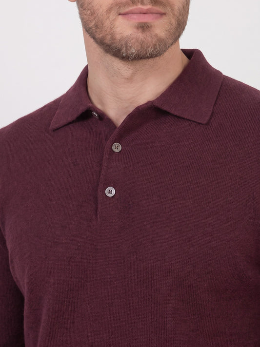 Maglia polo in cashmere con bottoni - Maglia polo in cashmere con bottoni alt - 002