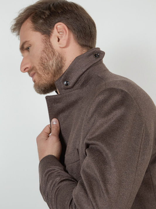Cappotto uomo in puro cashmere con collo allacciabile - Cappotto uomo in puro cashmere con collo allacciabile alt - 002