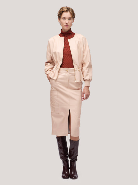 Giacca donna in pelle con coulisse in vita cipria cpa073_f2515a_ci0001