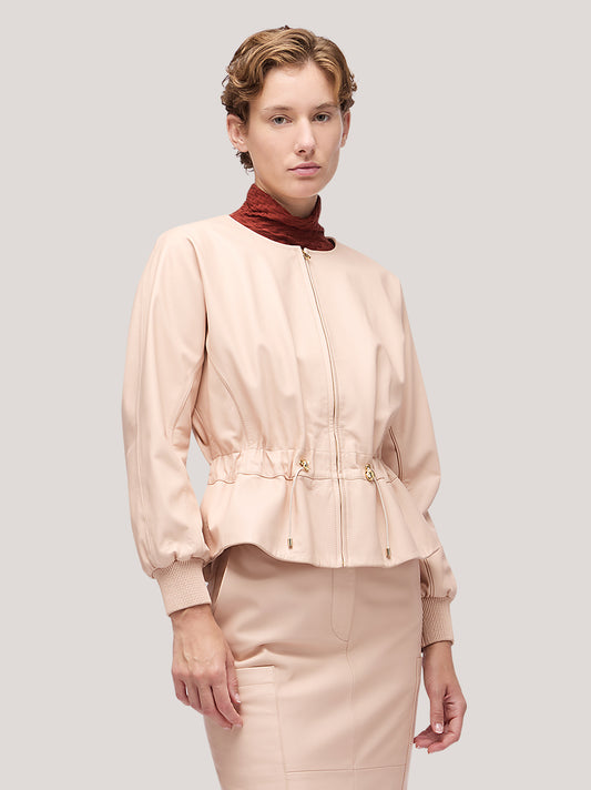 Giacca donna in pelle con coulisse in vita - Giacca donna in pelle con coulisse in vita alt - 002