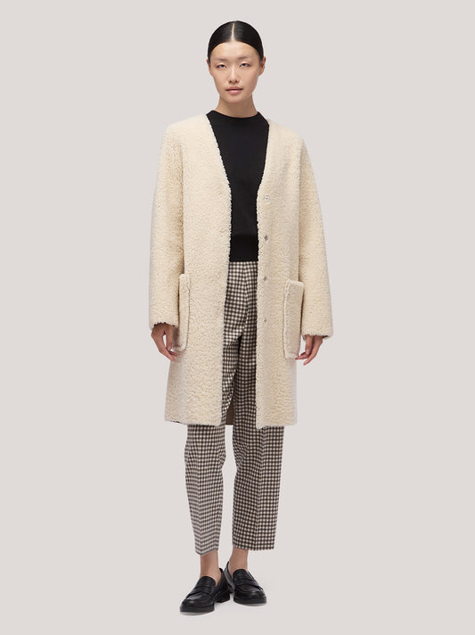Cappotto vestaglia donna in montone con tasconi e cintura bianco cpa075_f2516a_bi0001