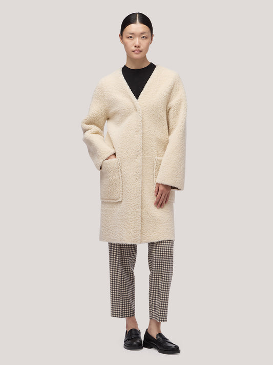 Cappotto vestaglia donna in montone con tasconi e cintura - Cappotto vestaglia donna in montone con tasconi e cintura alt - 002