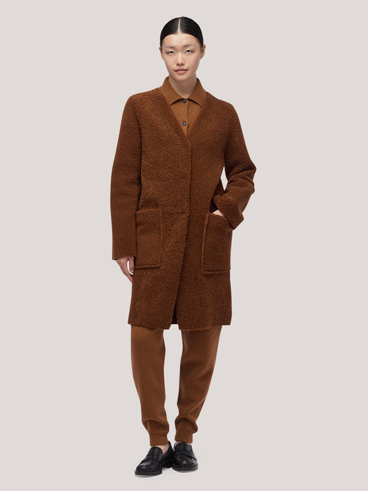 Cappotto vestaglia donna in montone con tasconi e cintura - Cappotto vestaglia donna in montone con tasconi e cintura alt - 002