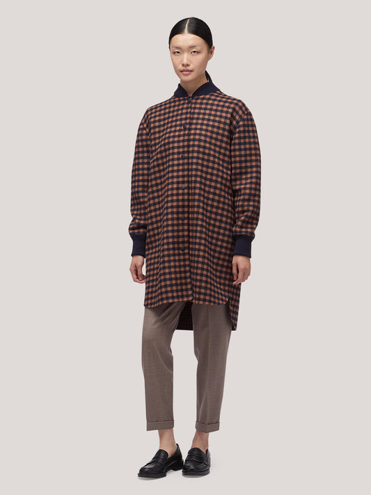 Cappotto donna reversibile con fondo stondato e bordi in maglia in vichy double - Cappotto donna reversibile con fondo stondato e bordi in maglia in vichy double alt - 002