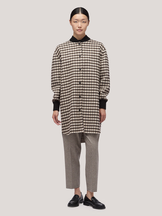 Cappotto donna reversibile con fondo stondato e bordi in maglia in vichy double - Cappotto donna reversibile con fondo stondato e bordi in maglia in vichy double alt - 002