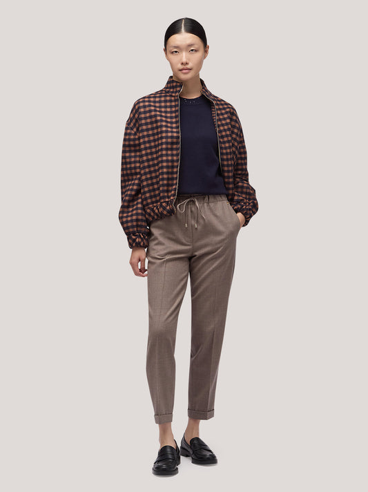 Bomber donna reversibile con collo alto in vichy double navy/tabacco cpa086_f2512a_nt0001