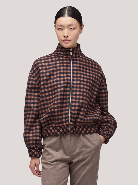 Bomber donna reversibile con collo alto in vichy double - Bomber donna reversibile con collo alto in vichy double alt - 002
